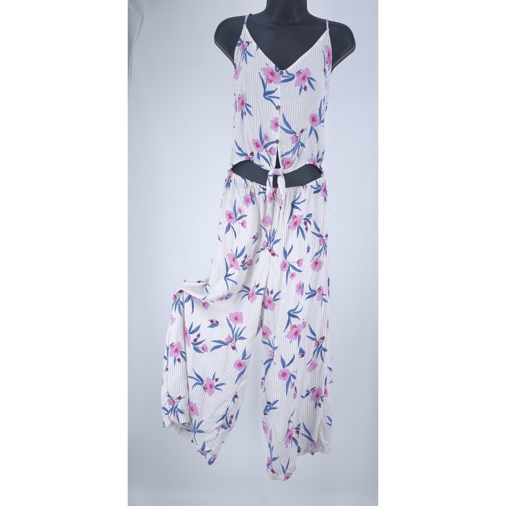 Sho Sho Womens Tropical Jumpsuit L Wide Leg Stretch Halter Festival Vacation